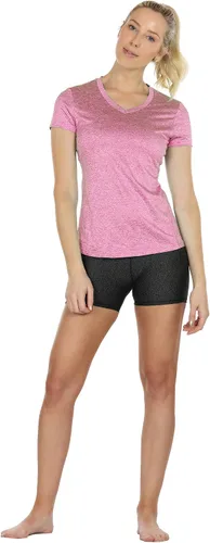 Vista 4 de Icyzone - Camisetas deportivas de cuello en V y manga corta para mujer, ropa de entrenamiento para yoga, correr, acondicionamiento físico y deportes