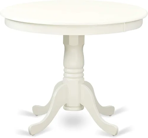 Vista 3 de East West Furniture ANIP5-LWH-W - Juego de mesa de comedor moderno de 5 piezas, incluye una mesa de cocina redonda con pedestal y 4 sillas