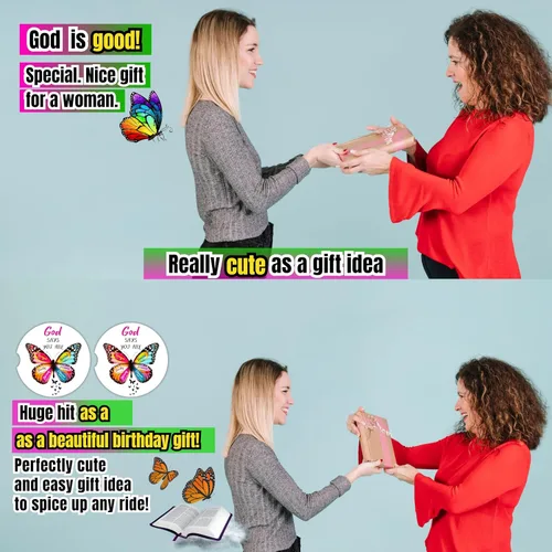 Vista 6 de Posavasos cristianos para portavasos – Paquete de 2 bonitos versículos de la Biblia de mariposa, accesorios de coche para mujeres, decoración de fe
