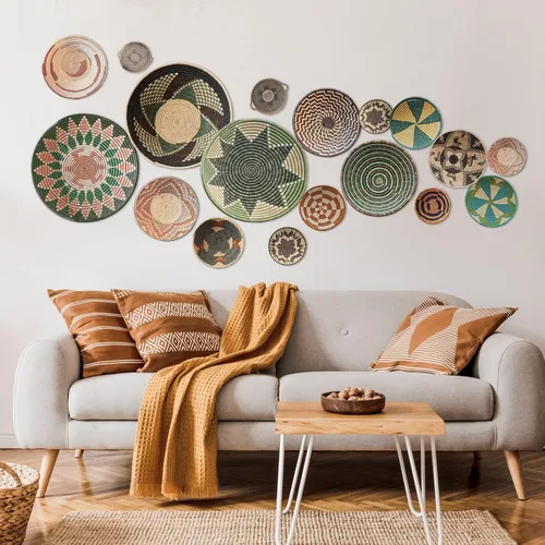 Vista 6 de Glenmal 18 calcomanías de pared de cesta bohemia, calcomanías de pared redondas, decoración moderna, calcomanías de decoración para despegar
