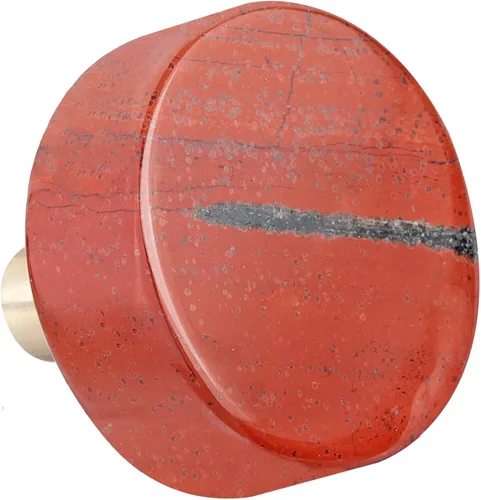 Vista 7 de Amogeeli 4 pomos de latón con piedra de ojo de tigre con tornillos, mango redondo decorativo para gabinete