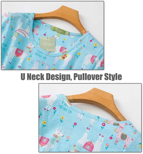 Vista 3 de DOOVID Camisón de manga corta para mujer, ropa de dormir de algodón, camisas de noche casuales con estampado holgado