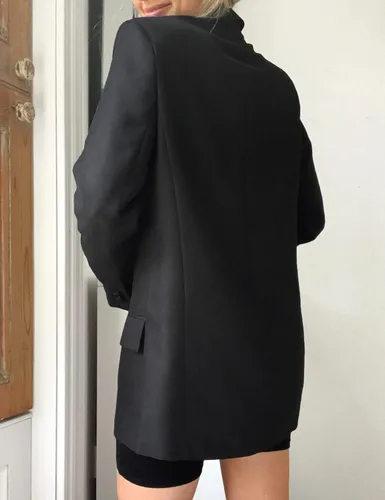 Vista 3 de Blazer de gran tamaño para mujer, de manga larga, con solapa, botones, estilo novio, casual, para la oficina