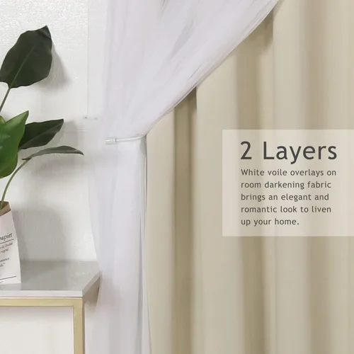 Vista 3 de BONZER Cortinas opacas con superposición transparente, mezcla y combina paneles de ventana de doble capa con aislamiento térmico para sala de estar