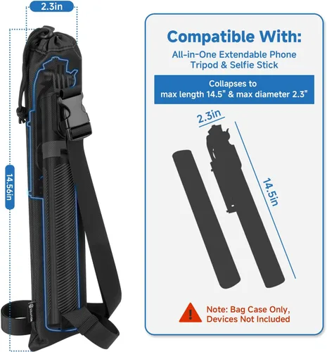 Vista 3 de Funda de transporte de viaje para selfie stick todo en uno, soporte extensible para trípode para teléfono celular con control remoto, bolsa