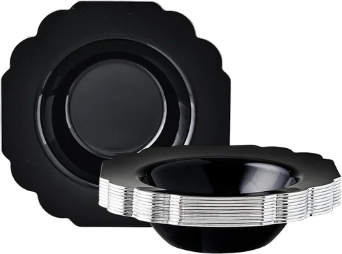 Vista 13 de SILVER SPOONS Platos desechables de diseño elegante para fiesta (10 piezas) Juego de cena desechable resistente de 10.75 pulgadas, platos de Blanco
