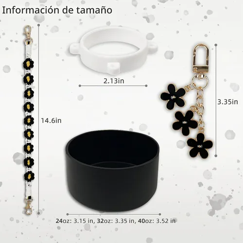 Vista 4 de Juego de fundas de silicona para botella de agua Owala de 24 oz, 32 oz, 40 oz - Incluye funda antideslizante y correa con asa para botella de agua