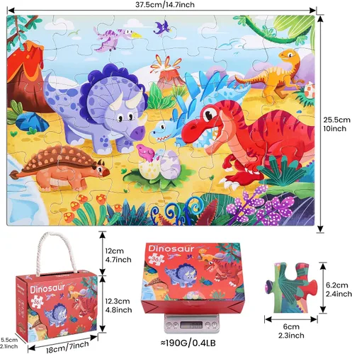 Vista 4 de Rompecabezas para niños de 4 a 6 años, de 3 a 5 años, rompecabezas de dinosaurio de 36 piezas para niños pequeños, rompecabezas de piso de 5 a 7