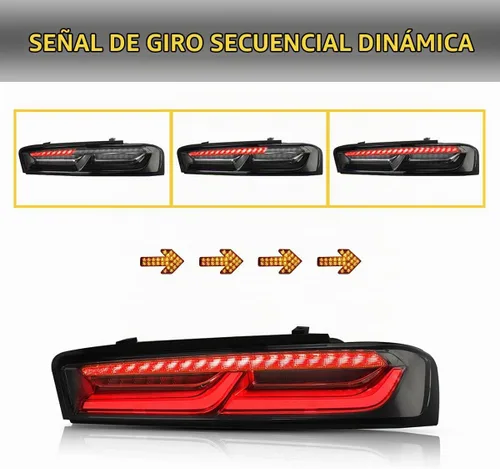 Vista 4 de Luces traseras LED VLAND enhumedecidas y transparentes compatibles con [Chevrolet Chevy Camaro Coupe 2016 2017 2018] con luces de señal intermitente