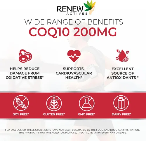 Vista 7 de Renew Actives Suplemento de ubiquinona CoQ10: 200 mg de coenzima Q10 suplementos para apoyo cardiovascular, neurológico y de salud del sistema