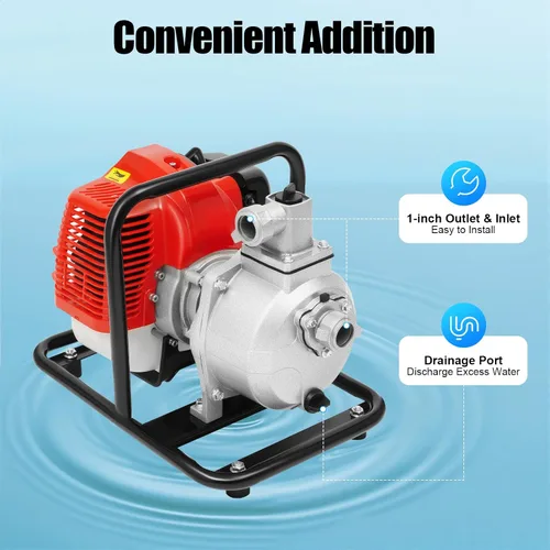 Vista 5 de Bomba de Agua de Gas Gasolina, 1" 2 Tiempos 1.7HP Bomba de Transferencia de Agua de Gasolina de Alta Presión para Piscina, Paisajismo o Riego