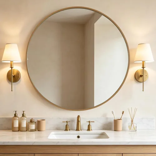 Vista 13 de WallBeyond Espejo redondo negro de madera de 24 pulgadas, espejo de pared circular para baño, espejo de pared redondo para decoración de pared