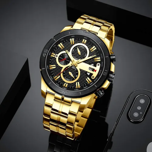Vista 3 de FANMIS Relojes de lujo para hombre, reloj de pulsera analógico de cuarzo de acero inoxidable impermeable