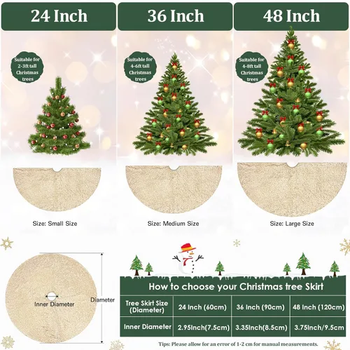 Vista 4 de Faldón para Árbol de Navidad 24 Pulgadas Redondo de Champán, Faldón Pequeño para Árbol de Navidad, Adornos de Navidad Lentejuelas para Fiesta de Año