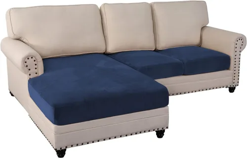 Vista 21 de Fundas de cojín de terciopelo elástico de 3 piezas para sofá en forma de L, funda de diván, protector de muebles para sofá seccional Negro