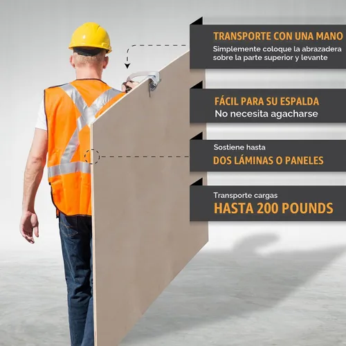 Vista 3 de transportador de paneles de madera contrachapada de 0 a 1 1/8 de pulgada, con agarradera de metal de alta resistencia, transportador manual