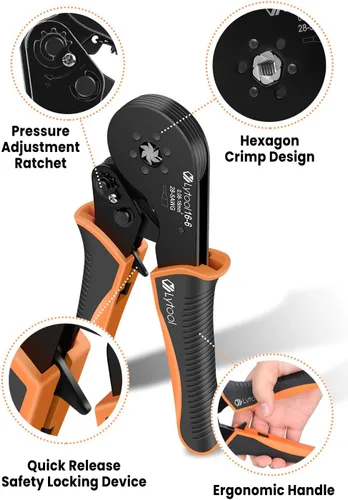 Vista 2 de Lytool Kit de Herramienta de Engarzado de Férulas, Engarzadora de Trinquete Hexagonal para 28-5 AWG, Férulas de Cable Aisladas, Engarzadora