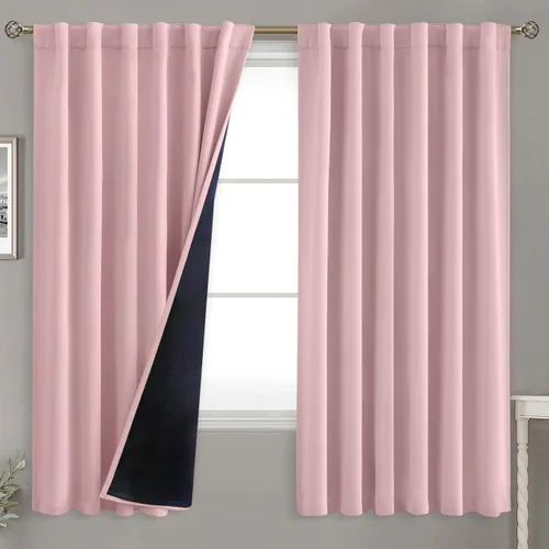 Vista 99 de BGment Cortinas 100% opacas beige de 63 pulgadas de largo con forro aislante térmico, bolsillo para varilla y lengüeta trasera de doble capa