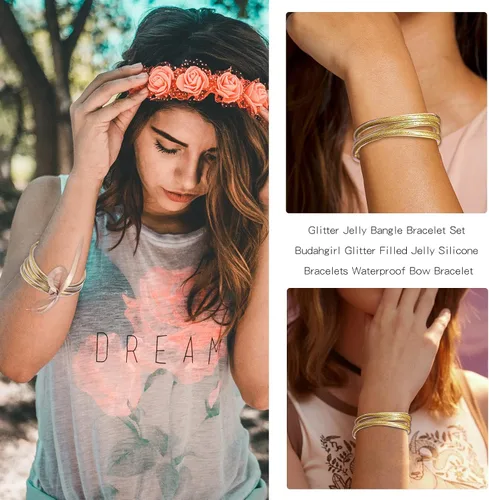 Vista 3 de Long tiantian Pulseras de gelatina con purpurina para adolescentes, regalos de moda, para adolescentes, niñas, Budahgirl, con relleno de purpurina