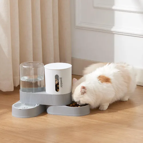 Vista 7 de ZOMISIA - Comedero y dispensador de agua para gatos con gravedad - Alimentador y dispensador de agua para gatos 2 en 1 con cuenco de acero