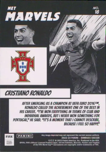 Vista 2 de 2022-23 Donruss FIFA Net Marvels # 18 Cristiano Ronaldo Portugal Tarjeta de fútbol - GotBaseballCards