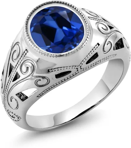 Vista 13 de Gem Stone King Anillo de piedra natal ovalada para hombre 925 plata esterlina Oval 12X10MM Disponible en tallas 7, 8, 9, 10, 11, 12, 13 Púrpura