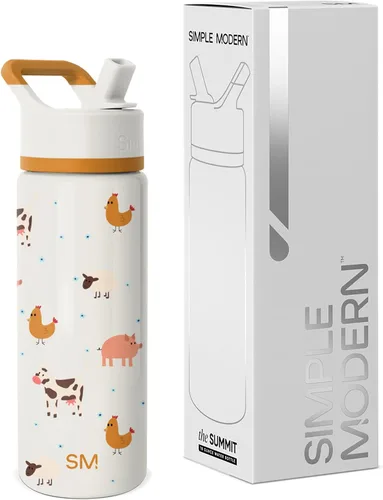 Vista 13 de Simple Modern Botella de agua para niños con tapa con pajilla, vaso aislado de acero inoxidable de 14 onzas para niños y a prueba de derrames