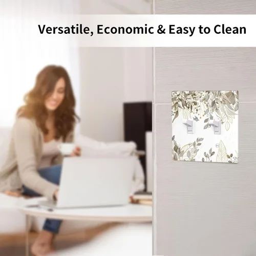 Vista 6 de Cubierta decorativa para interruptor de luz de eucalipto tostado, placa de pared de doble palanca, acuarela, hojas marrones, planta con cubierta