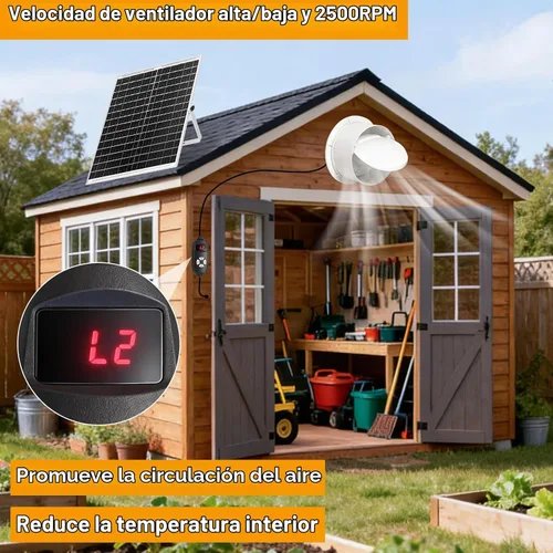 Vista 4 de Ventilador solar para gallinero con 2 velocidades de ventilador