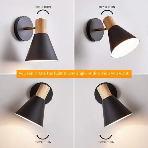 Vista 7 de ClanKin Apliques de pared con interruptor de perilla, lámpara de pared ajustable negra para dormitorio industrial, iluminación de fregadero de baño
