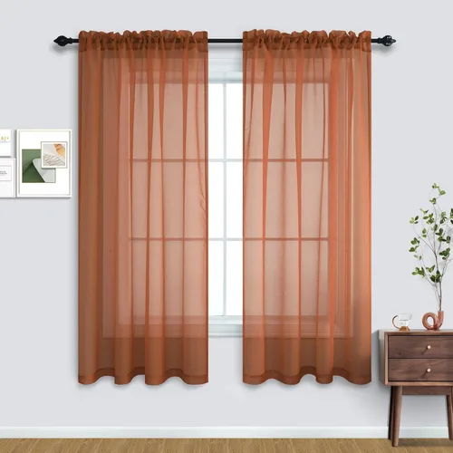 Vista 37 de Cortinas traslúcidas negras de 45 pulgadas de largo para ventanas de baño, juego de 2 paneles, cortinas de media ventana para cocina y dormitorio