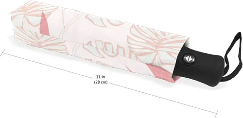 Vista 5 de Paraguas plegable auto abierto compacto sol lluvia paraguas palmera hojas plantas rosa tropical para mujeres hombres niños viaje sombrilla sol