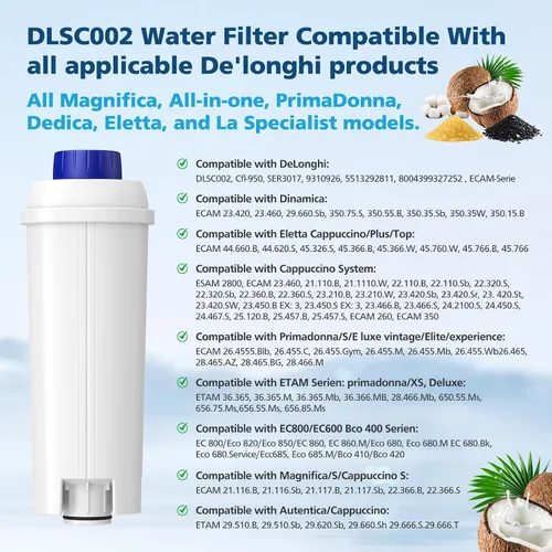 Vista 2 de Reemplazo de filtro de agua DLSC002 compatible con filtro de máquina de café Delonghi, suavizador de carbón activado para De'longhi Magnifica evo