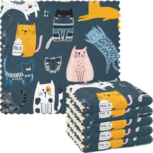 Vista 20 de CaTaKu Paños de cocina de animales del bosque de acuarela, paquete de 6 trapos reutilizables para lavar, paños de limpieza de microfibra, paños