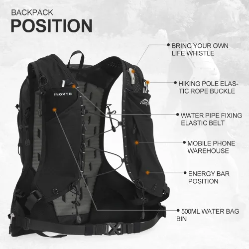 Vista 6 de IX INOXTO Mochila de hidratación para senderismo con bolsa de agua de 3 litros para mujeres y hombres, mochila de agua de 25 litros para senderismo
