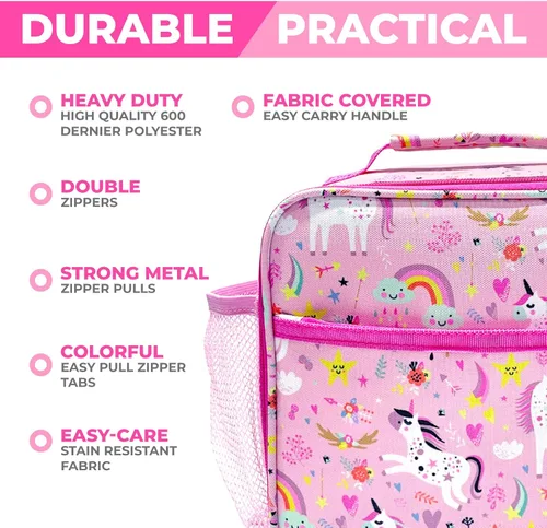 Vista 8 de kinsho Paquete de lonchera Bento para niñas de 3 años en adelante, (unicornio rosa) + bolsa de almuerzo para niñas con paquete de hielo