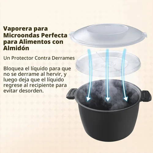 Vista 4 de Ollas de microondas profesionales grandes de 3 cuartos de galón, olla arrocera de microondas, vaporizador de microondas para verduras, segura como