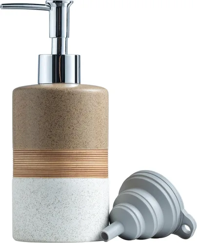 Vista 15 de Juego de dispensador de jabón de cerámica con embudo de silicona, jabón de manos, champú, gel de baño, dispensador de loción para cocina y baño