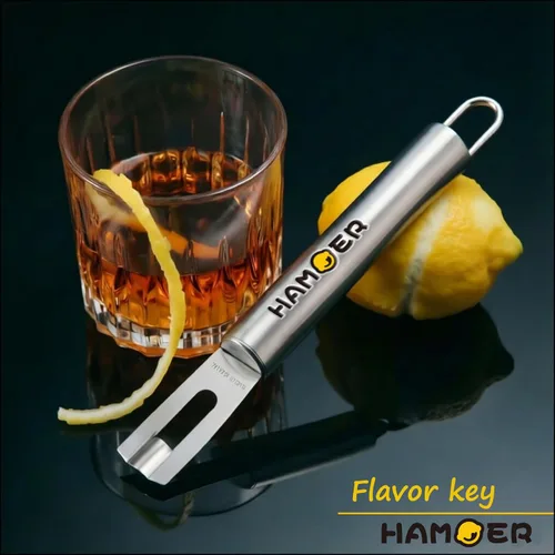 Vista 4 de Cuchillo de canal de acero inoxidable, herramienta para decorar cítricos a nivel de chef, coctelera y pelador de frutas, utilizado para bebidas