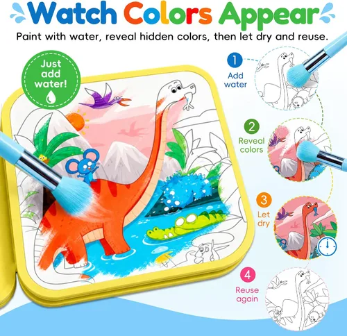 Vista 2 de Timetome Libro para colorear al agua, paquete de 3 libros de pintura al