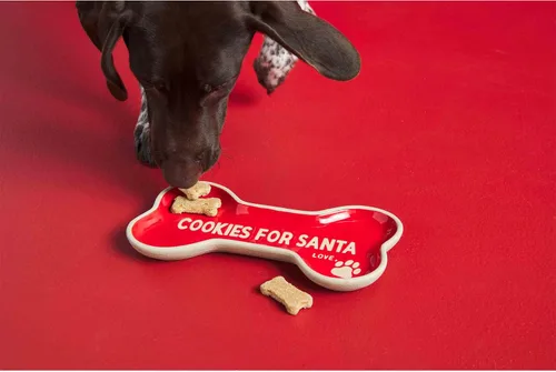 Vista 2 de Mud Pie Galletas de mascotas para plato de Navidad de Papá Noel, 4 x 9 pulgadas, rojo