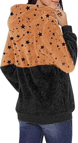 Vista 4 de RMXEi - Sudadera con capucha para mujer, talla grande, diseño de estrellas, con bolsillos, para invierno