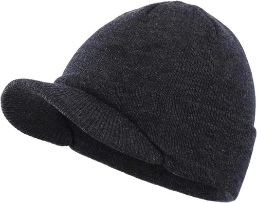 Vista 77 de Home Prefer - Gorro de invierno para hombre con visera, cálida y doble punto.