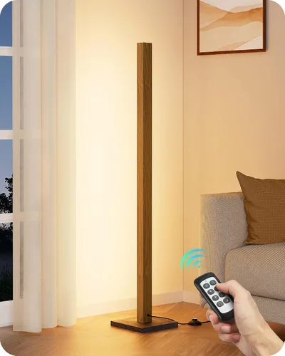 Vista 10 de EDISHINE Lámpara de pie de esquina de madera LED, lámpara de pie moderna regulable con control remoto, lámparas de pie minimalistas para sala