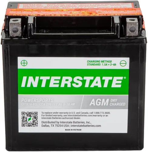 Vista 2 de Interstate Batteries YTX14-BS - Batería de 12 V y 12 Ah para deportes motorizados, 200CCA AGM, repuesto recargable para motocicletas, cuatrimotos