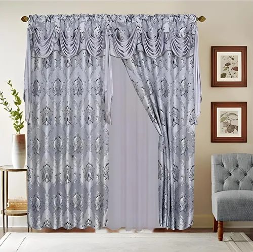 Vista 9 de Sapphire Home - Cortinas de jacquard de 84/63 pulgadas de longitud con cenefa adjunta + parte trasera transparente + 2 borlas, cortina tradicional