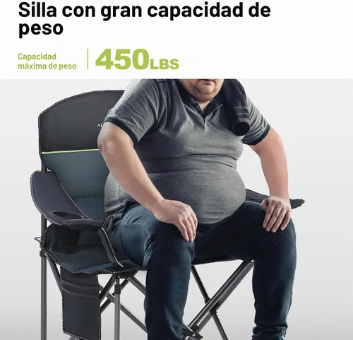 Vista 3 de GREEN PARTY Silla plegable de camping de gran tamaño resistente con bolsa refrigeradora, soporte para tazas, bolsillo de almacenamiento, silla