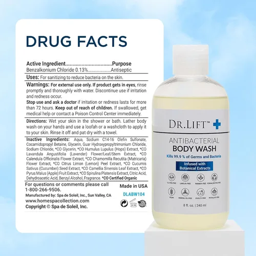 Vista 8 de DR. LIFT Gel de ducha antibacteriano, 8 onzas, suave y eficaz, fabricado en Estados Unidos Aroma refrescante, ácido cítrico, fórmula hidratante
