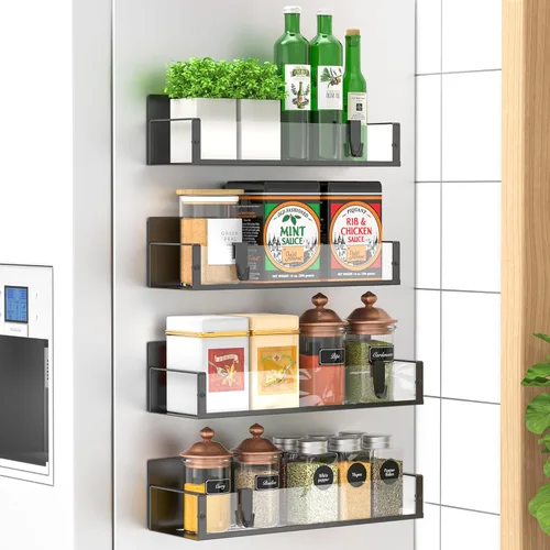 Vista 33 de HuggieGems Paquete de 6 organizadores magnéticos de almacenamiento de especias para refrigerador y horno, organizadores negros para nevera