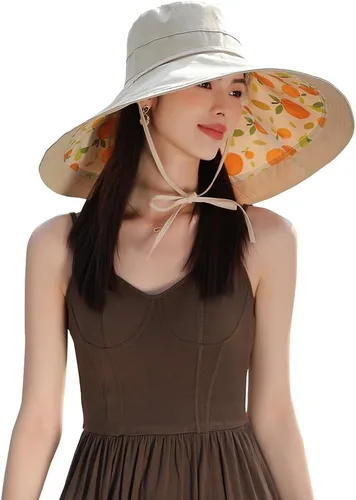 Vista 6 de Sombreros de sol de ala extra ancha de 6 pulgadas con protección UV UPF 50+ y correa para sombrero de playa para mujer Beige